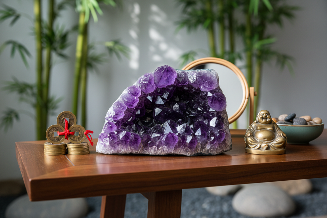 Premium natural amethyst crystal beads illustrating perfect crystalline structures for stress relief.