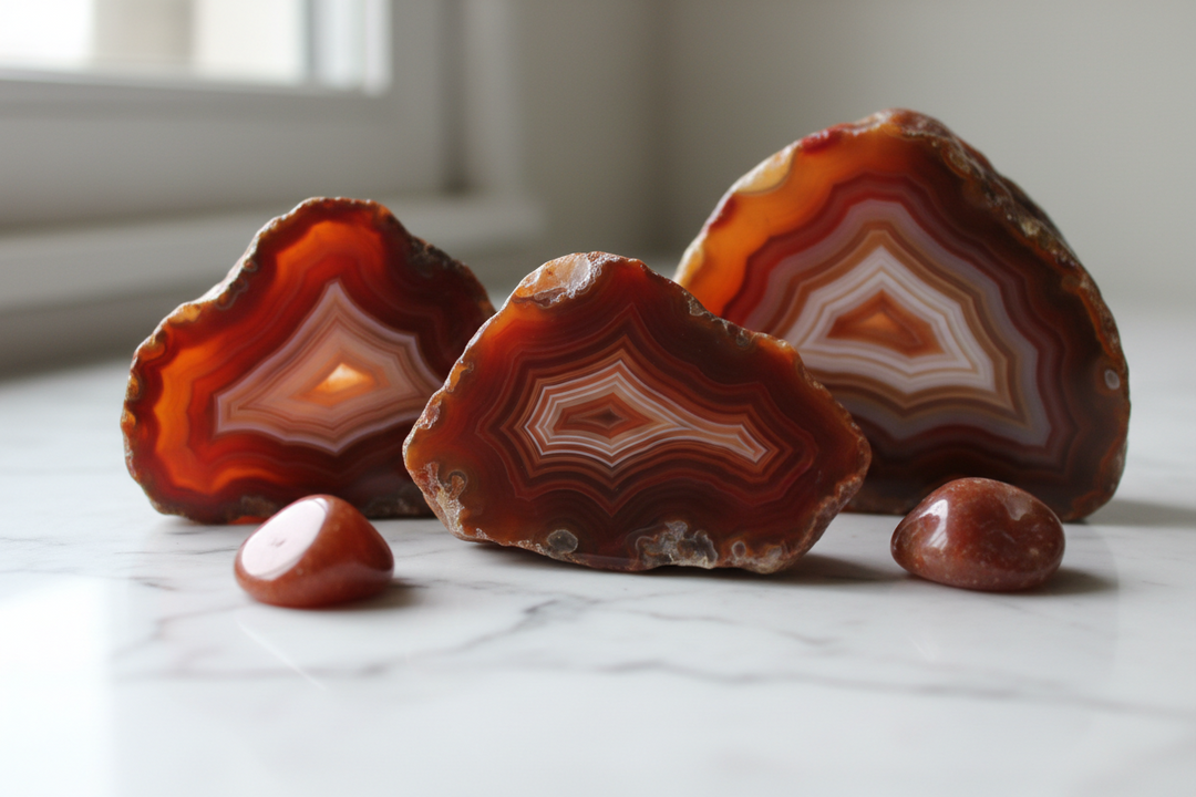Natural banded Agate crystal showing unique geological stripes and earth-tone colors.