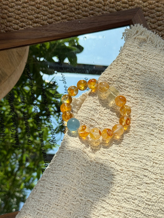 Caramel Hematoid Quartz & Aquamarine Feng Shui Bracelet – Career Drive & Serenity