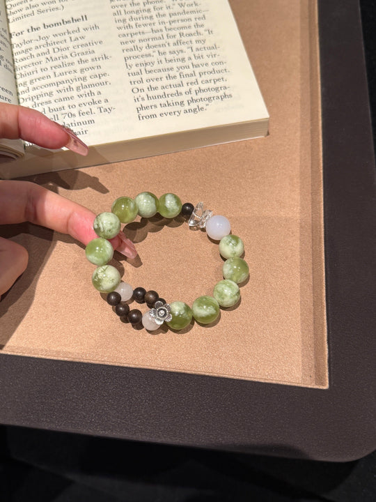 Xiuyan Jade & White Phantom Quartz Feng Shui Bracelet – Vitality & Serenity
