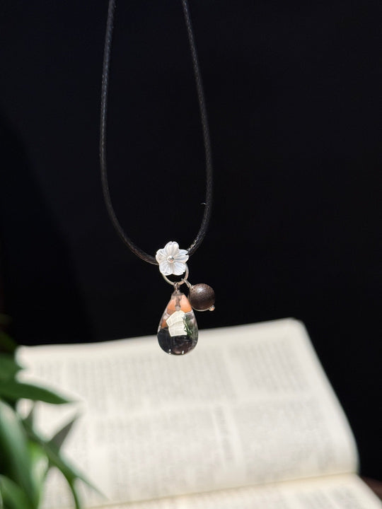 Clear Quartz Dewdrop & Agarwood Feng Shui Necklace – Quiet Grace & Renewal