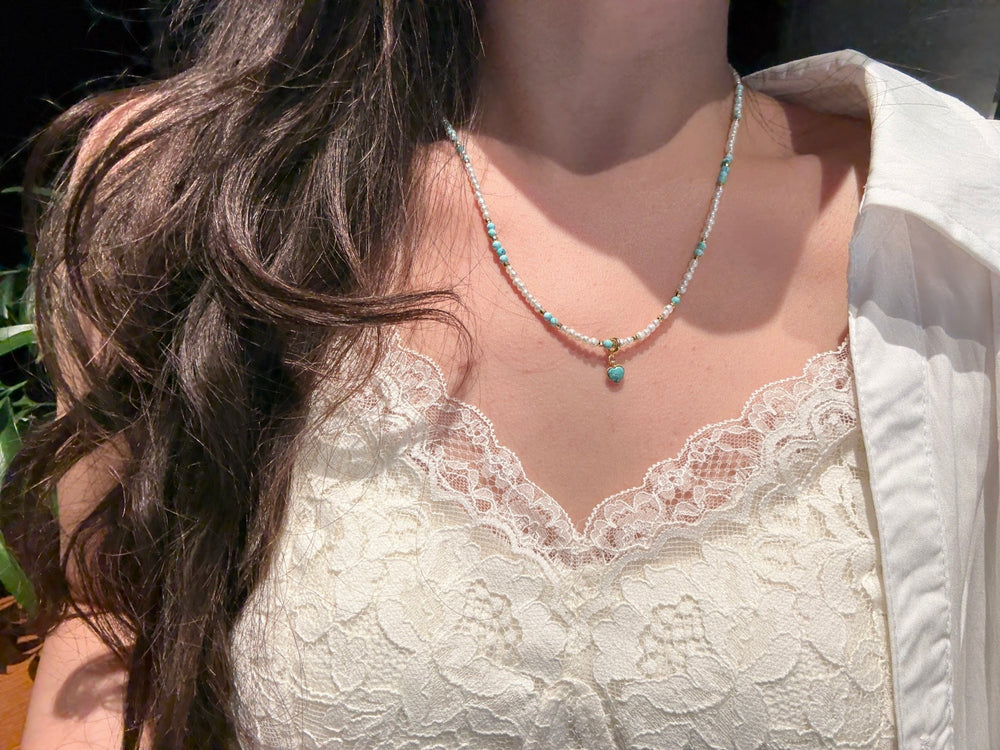 Turquoise & Freshwater Pearl Feng Shui Necklace – Serenity & Harmonious Flow