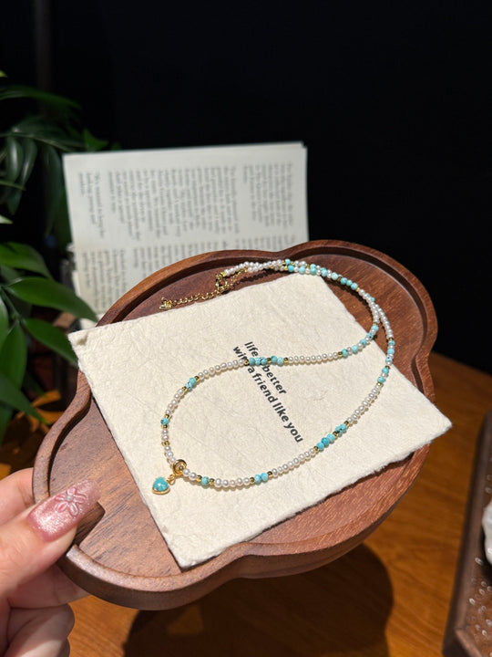 Turquoise & Freshwater Pearl Feng Shui Necklace – Serenity & Harmonious Flow