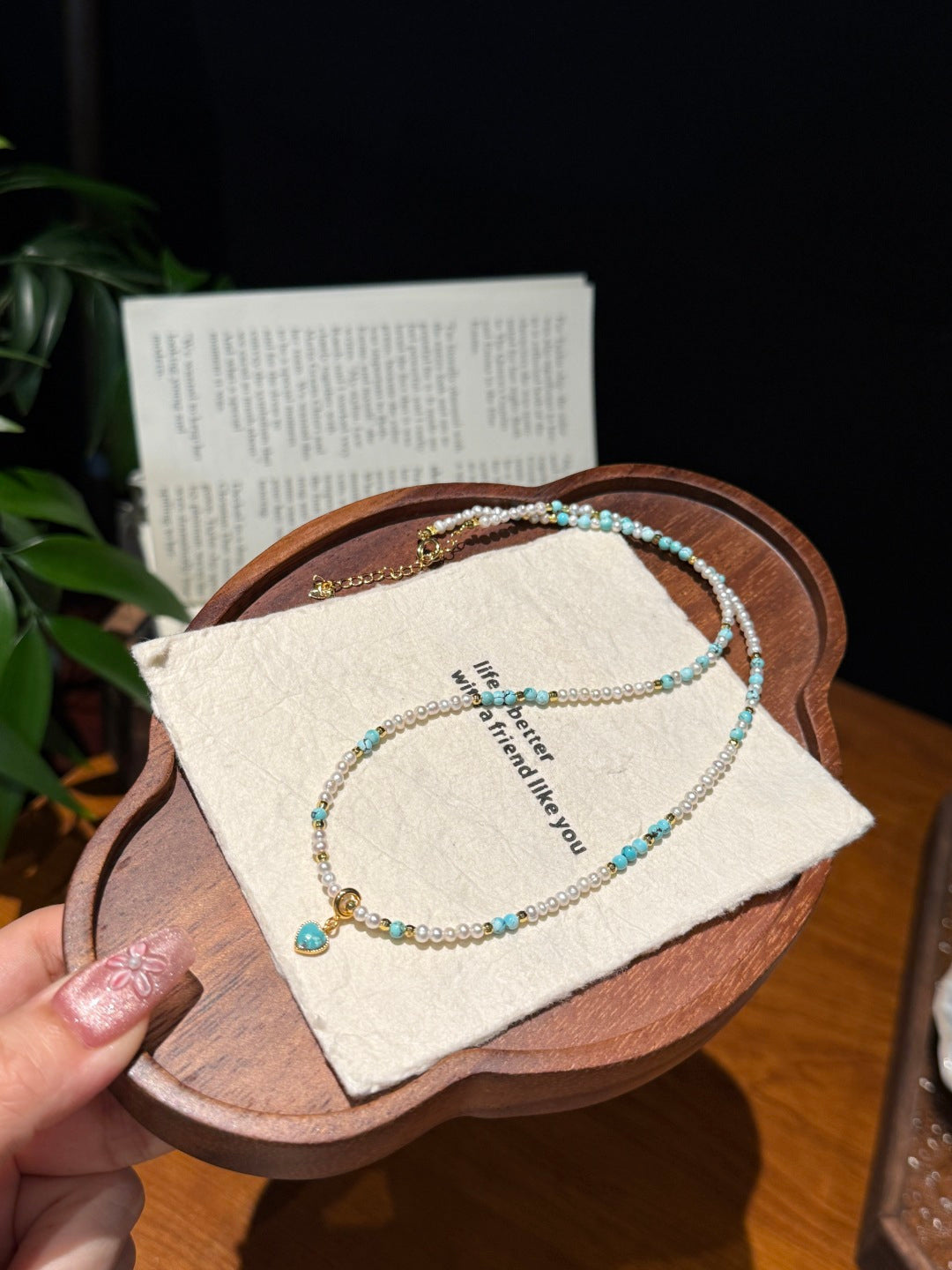 Turquoise & Freshwater Pearl Feng Shui Necklace – Serenity & Harmonious Flow