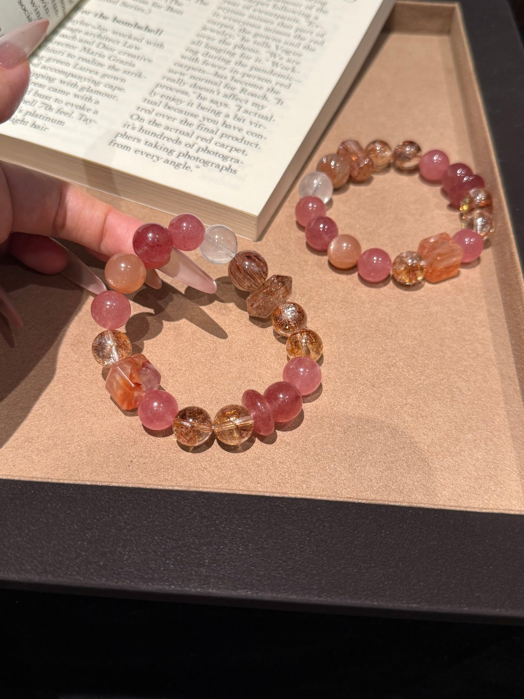 Peach Mist & Gilded Koi Multi-Gemstone Feng Shui Bracelet – Charisma & Abundance