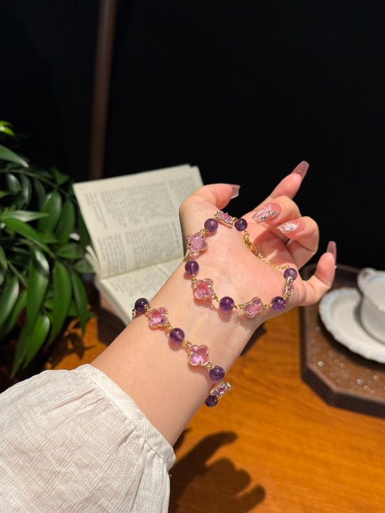 Amethyst & Sparkling Clover Feng Shui Bracelet – Serenity & Fortune