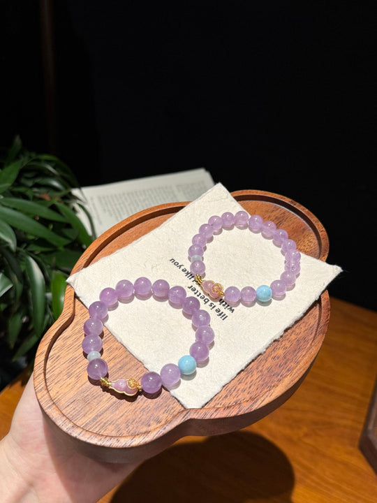 Lavender Amethyst & Kunzite Gourd Feng Shui Bracelet – Ease & Abundance