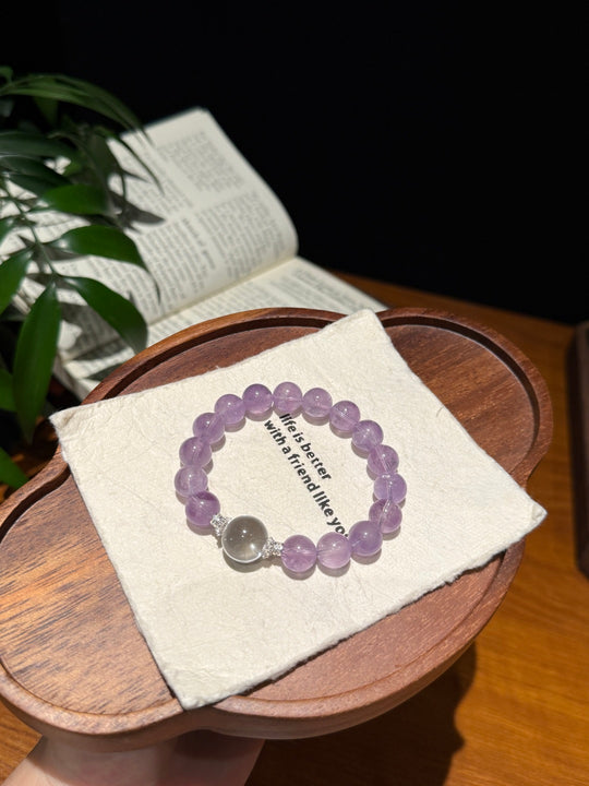 Pale Lavender Amethyst & Clear Quartz Feng Shui Bracelet – Serenity & Grace