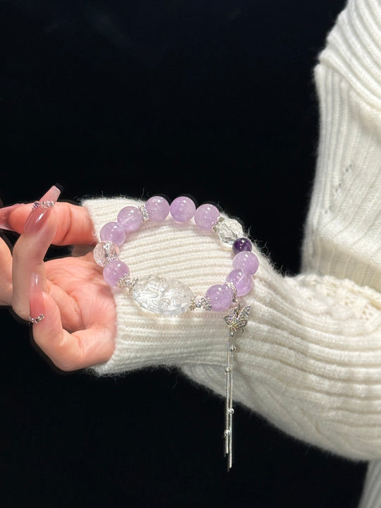 Amethyst & White Quartz Fox Feng Shui Bracelet – Poise & Charisma