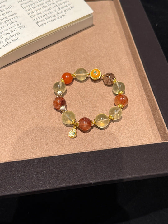 Citrine, Red Hematoid Quartz & Amber Feng Shui Bracelet – Vitality & Prosperity