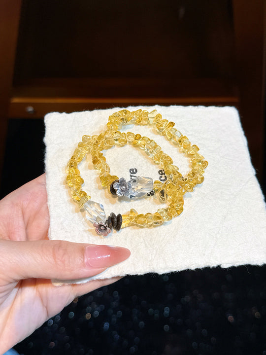 "Broken Gold" Citrine & Clear Quartz Double-Wrap Feng Shui Bracelet – Radiance & Abundance