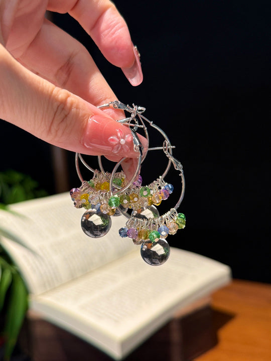 Clear Quartz & Multicolor Dopamine Earrings – Attract Good Fortune & Joy