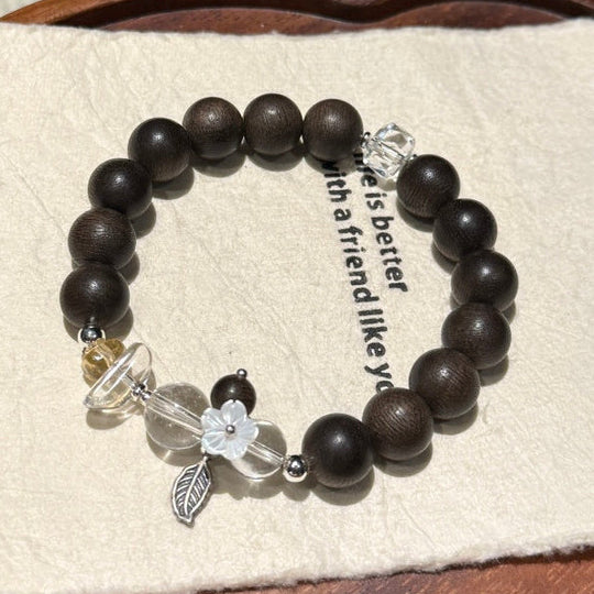 "Hibiscus & Wood Fragrance" Agarwood & Clear Quartz Zen Bracelet – Attract Wealth & Inner Tranquility