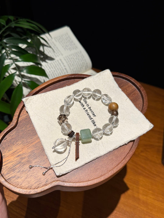 Natural Green Grape Xiuyan Jade & Clear Quartz Bracelet – Calms Mind, Attracts Wealth & Good Fortune Talisman