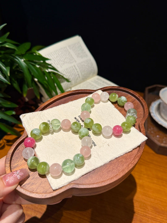 Natural Green Grape Jade & Rose Quartz Bracelet – Attracts Romance, Elevates Popularity & Self-Love Talisman