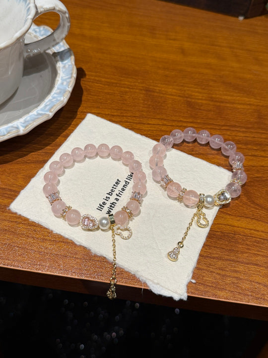 Natural Rose Quartz & Gourd Bracelet – Attracts Romance, Elevates Popularity & Blessings Talisman