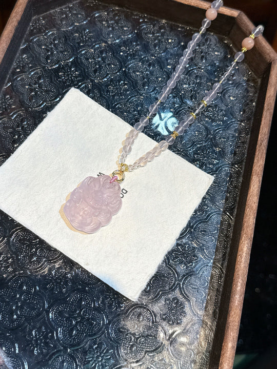 Natural Rose Quartz Fox & Star Pendant Necklace – Attracts Romance, Expands Clients & Wish Fulfillment Talisman