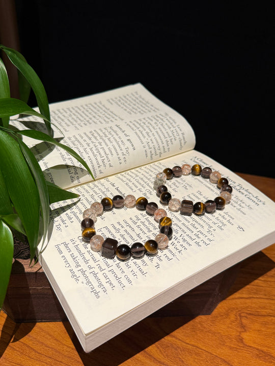 Natural Black Gold Super Seven, Tiger's Eye & Smoky Quartz Bracelet – Dissolves Overthinking, Attracts Wealth & Aura Anchoring Talisman