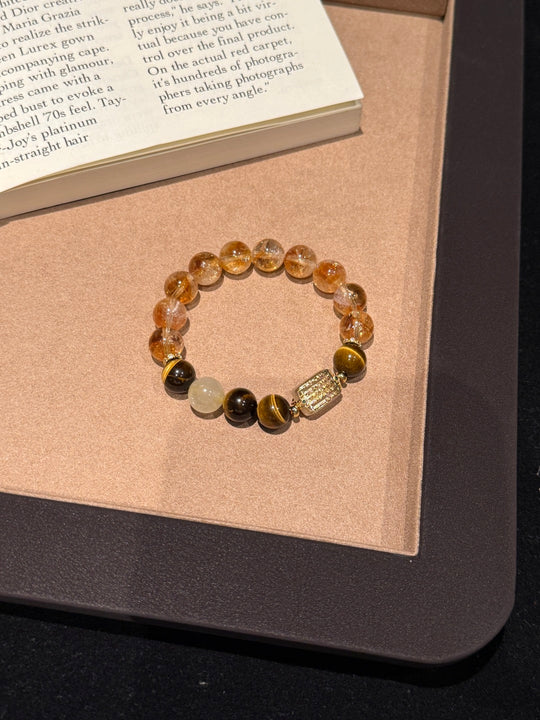 Natural Tiger's Eye & Yellow Phantom Quartz Bracelet – Attracts Wealth, Anchors Aura