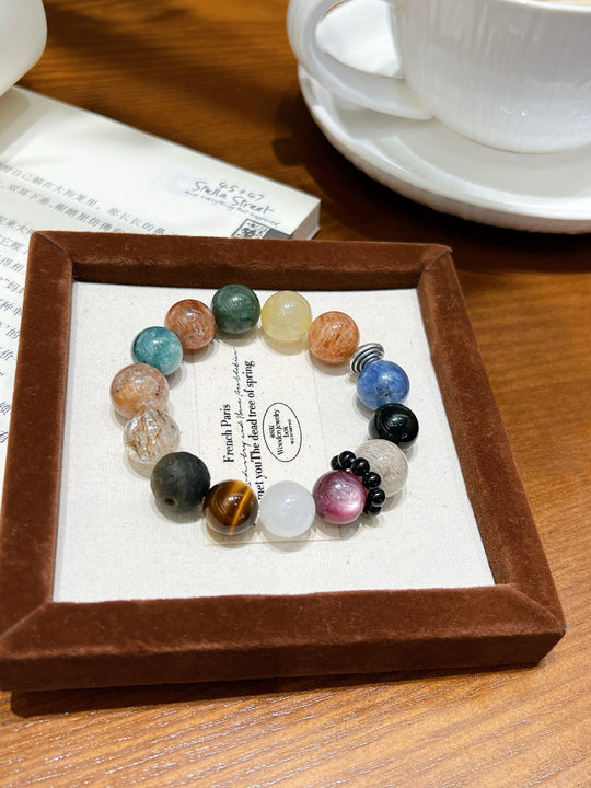Natural Teal Kyanite, Black Gold Super Seven & Tiger's Eye Bracelet – Attracts Wealth, Cosmic Harmony & Aura Shield Talisman