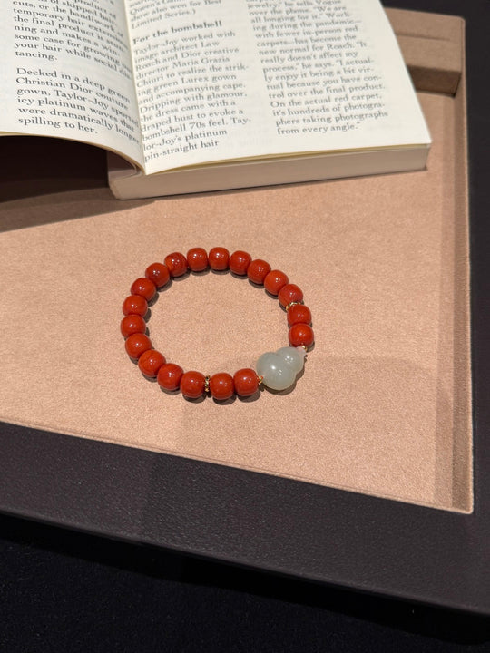 Natural Southern Red Agate & Hetian Jade Gourd Bracelet – Blessings, Harmony & Aura Shield Talisman