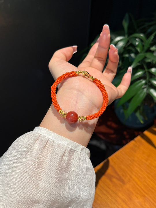 Natural Southern Red Agate Multi-Wrap Bracelet – Vermilion Radiance, Inner Composure & Aura Shield Talisman