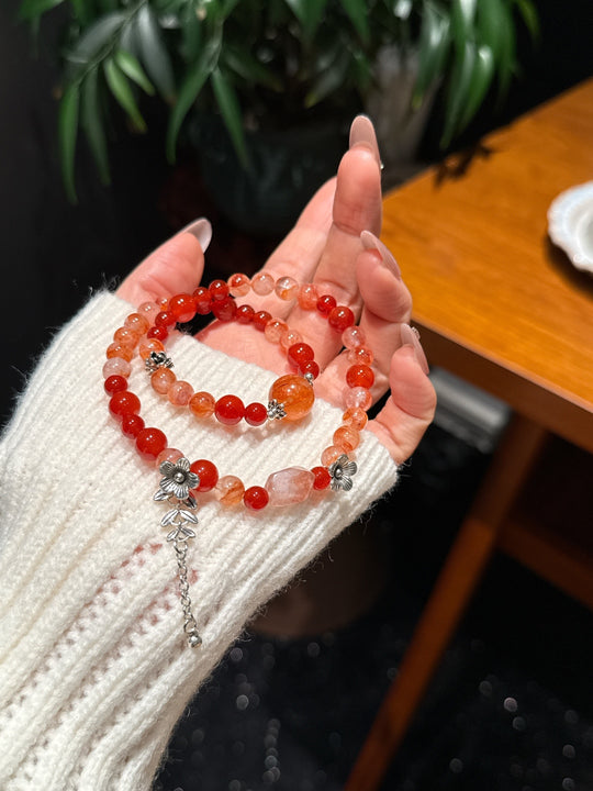 Natural Red Agate & Red Hematoid Quartz Koi Fish Bracelet – Auspicious Fortune, Vitality & Aura Shield Talisman