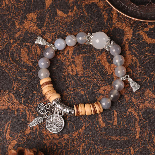 Premium Smoke Purple Agate & Coconut Shell Feng Shui Bracelet – Restore Serenity & Flow