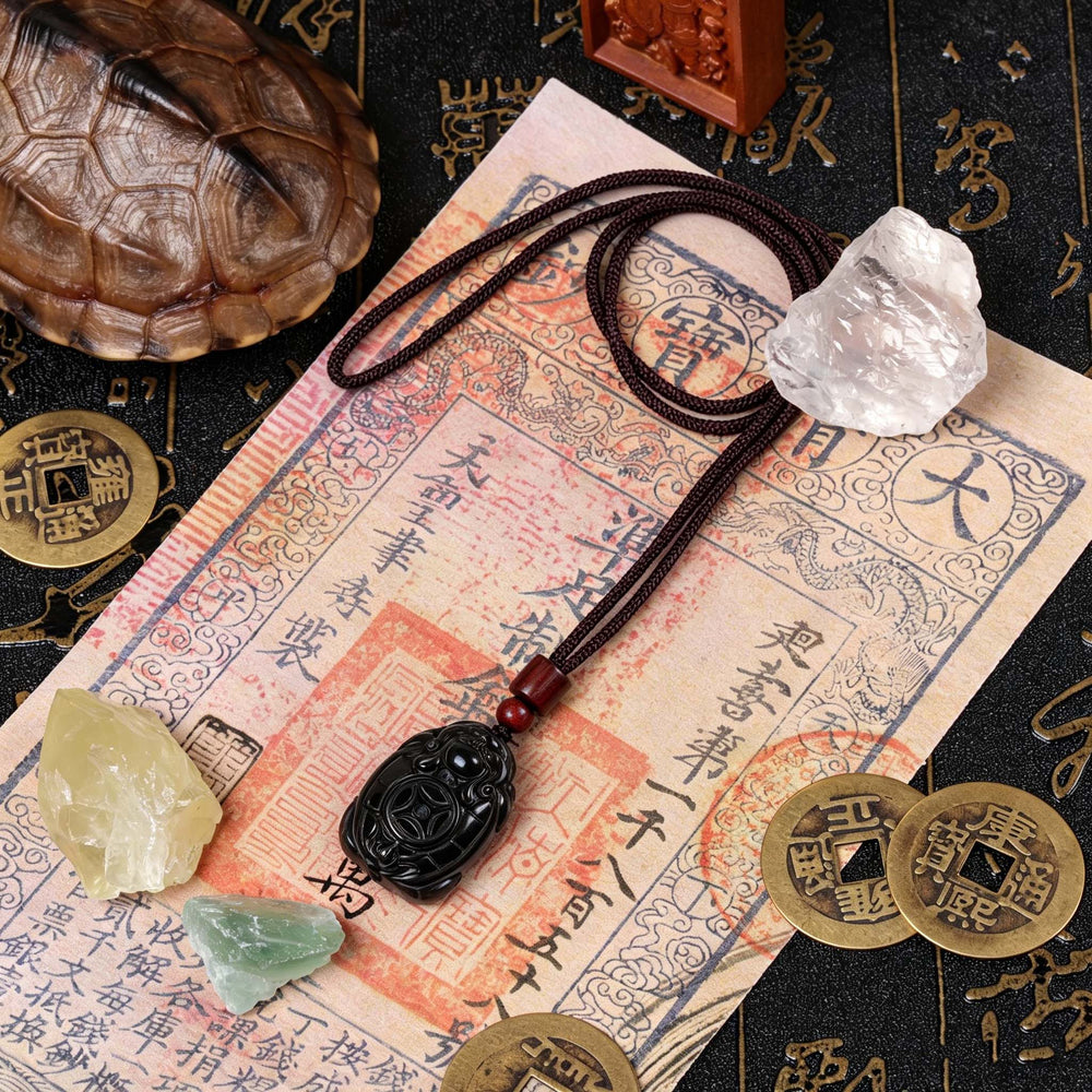 Sovereign Authority Array – Natural Black Obsidian Dragon Turtle Pendant