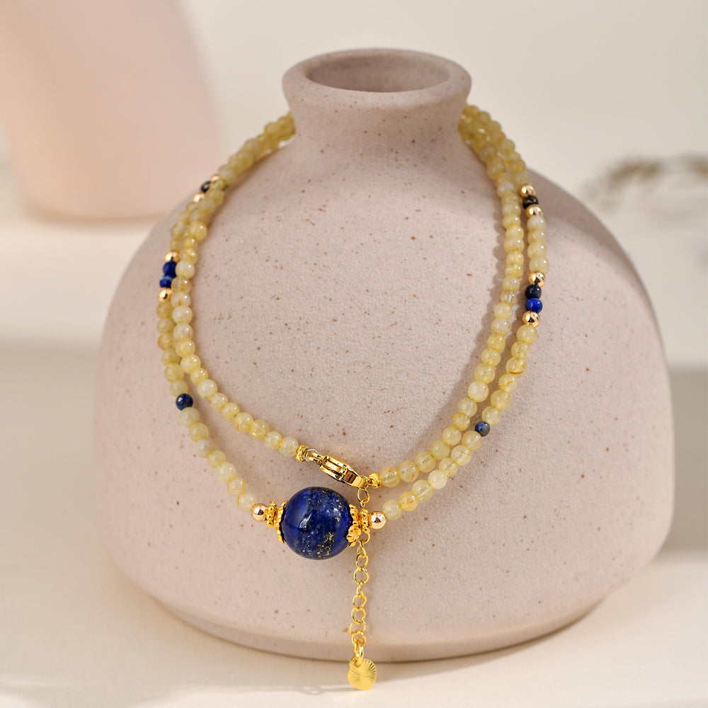 Insight & Presence Array – Natural Lapis Lazuli & Golden Rutilated Quartz Choker