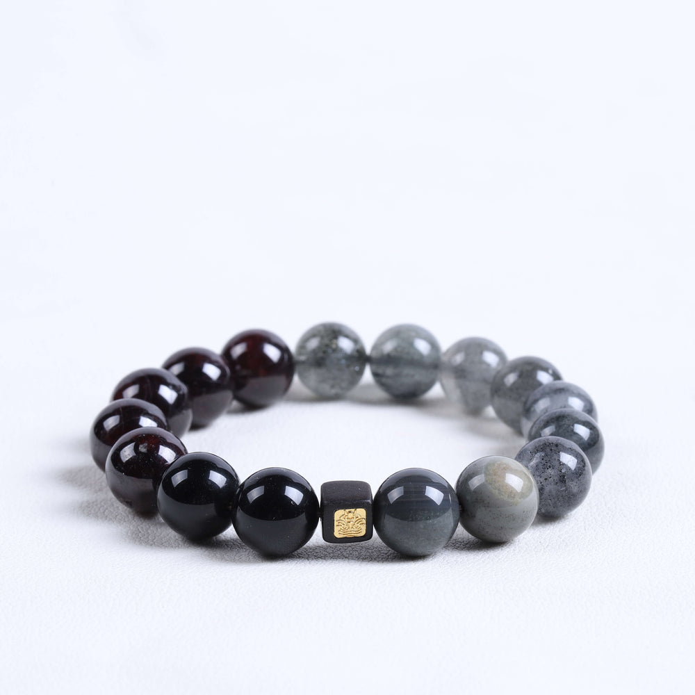 Protective Shield Array – Natural Black Strawberry Quartz & Garnet Bracelet