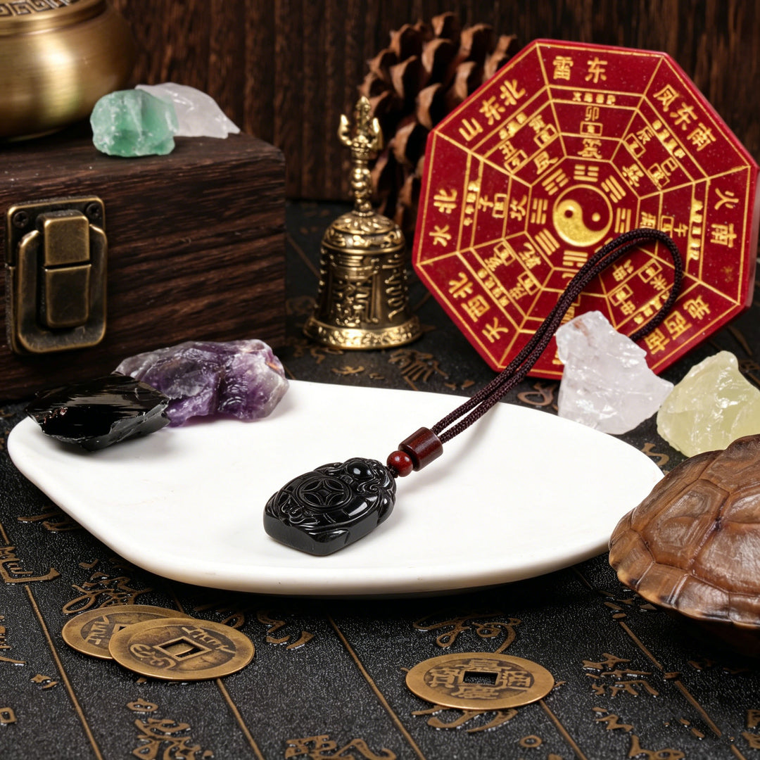 Sovereign Authority Array – Natural Black Obsidian Dragon Turtle Pendant