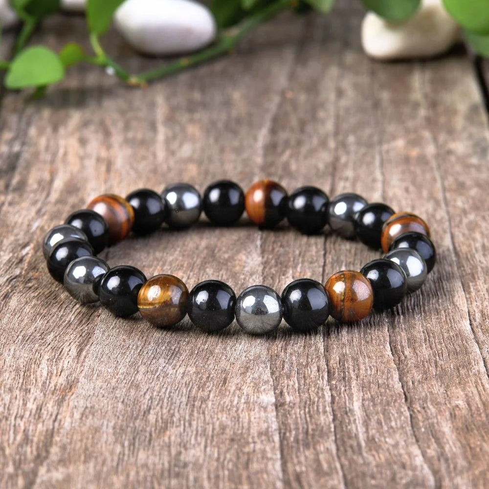 Armband für dreifachen Schutz - Tigerauge, Obsidian, Hämatit