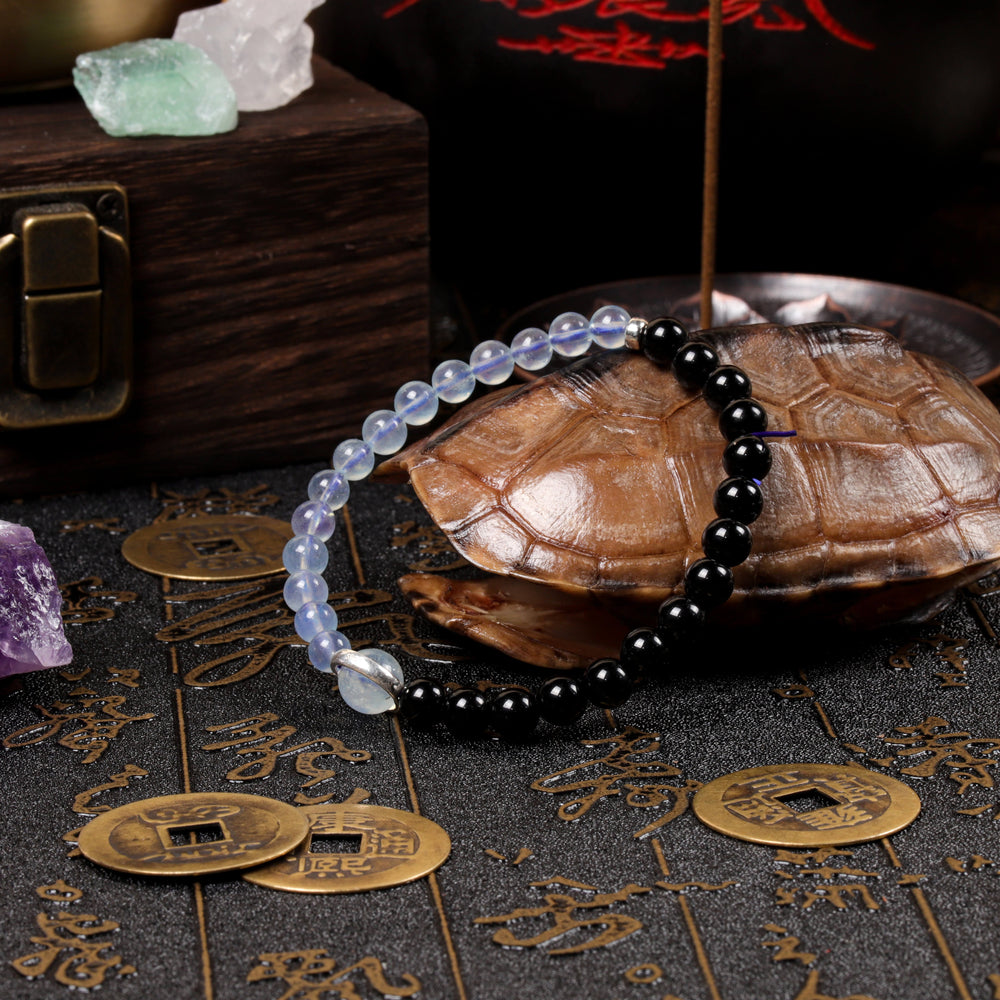 Clarity & Grounding Array – Natural Black Obsidian & Aquamarine Bracelet