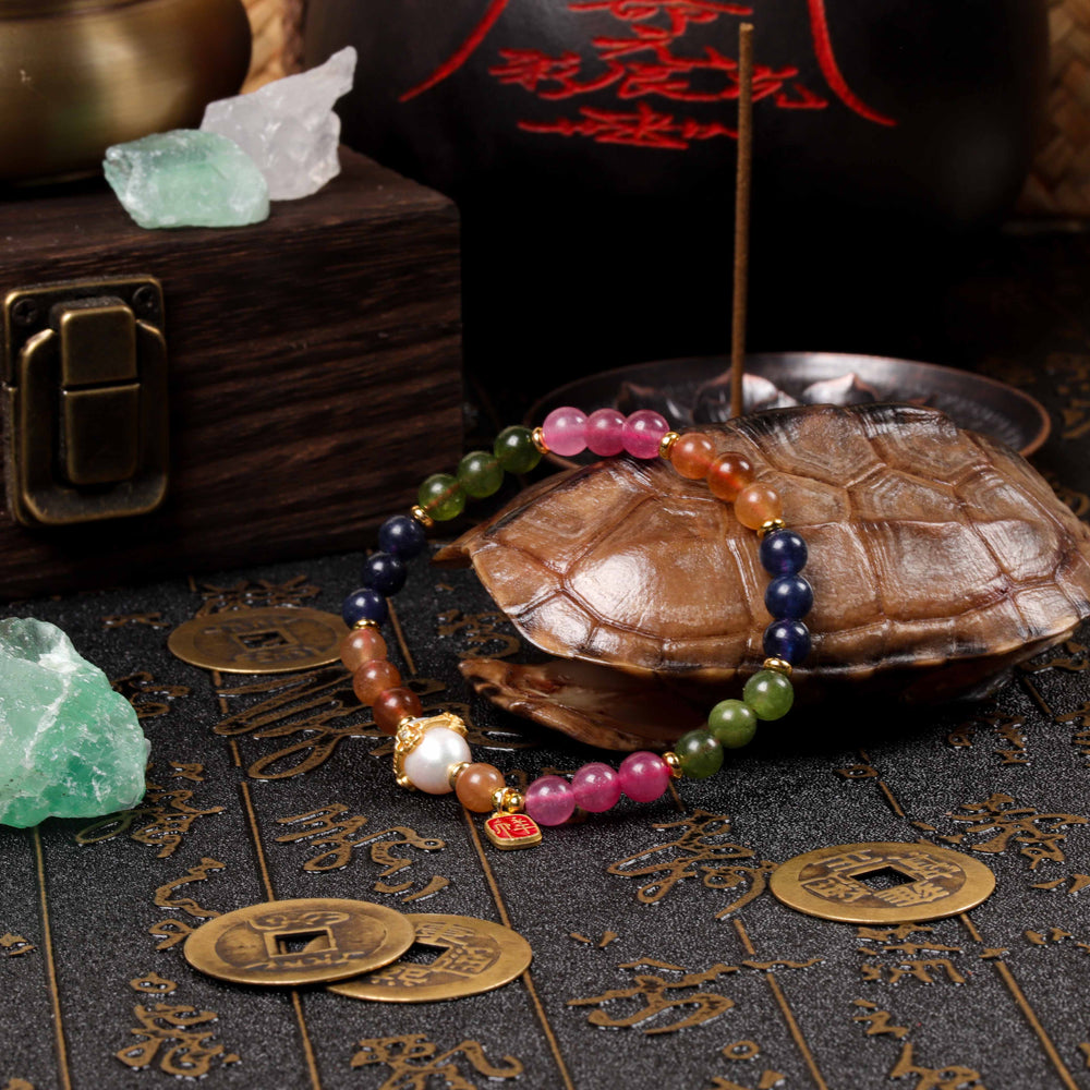 Vitality Anchor Array – Natural Rainbow Tourmaline & Pearl Bracelet