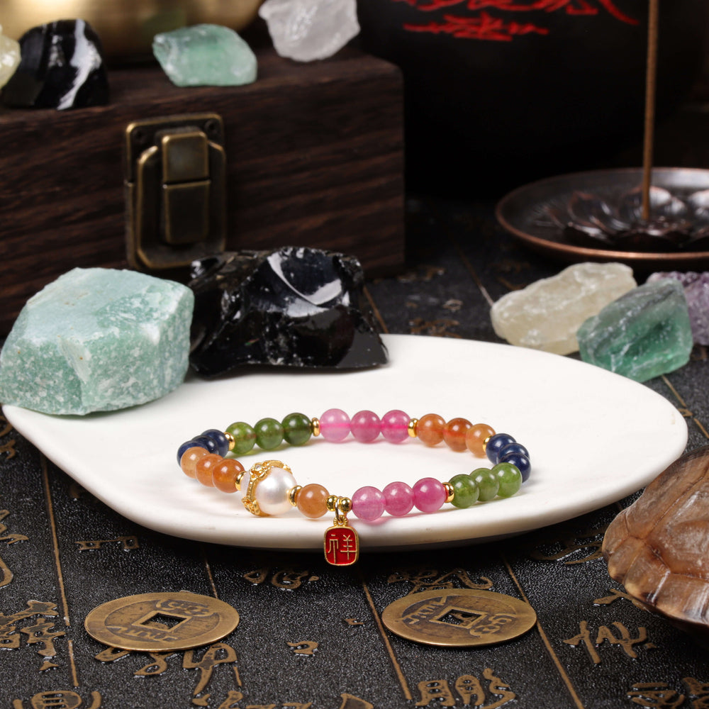 Vitality Anchor Array – Natural Rainbow Tourmaline & Pearl Bracelet
