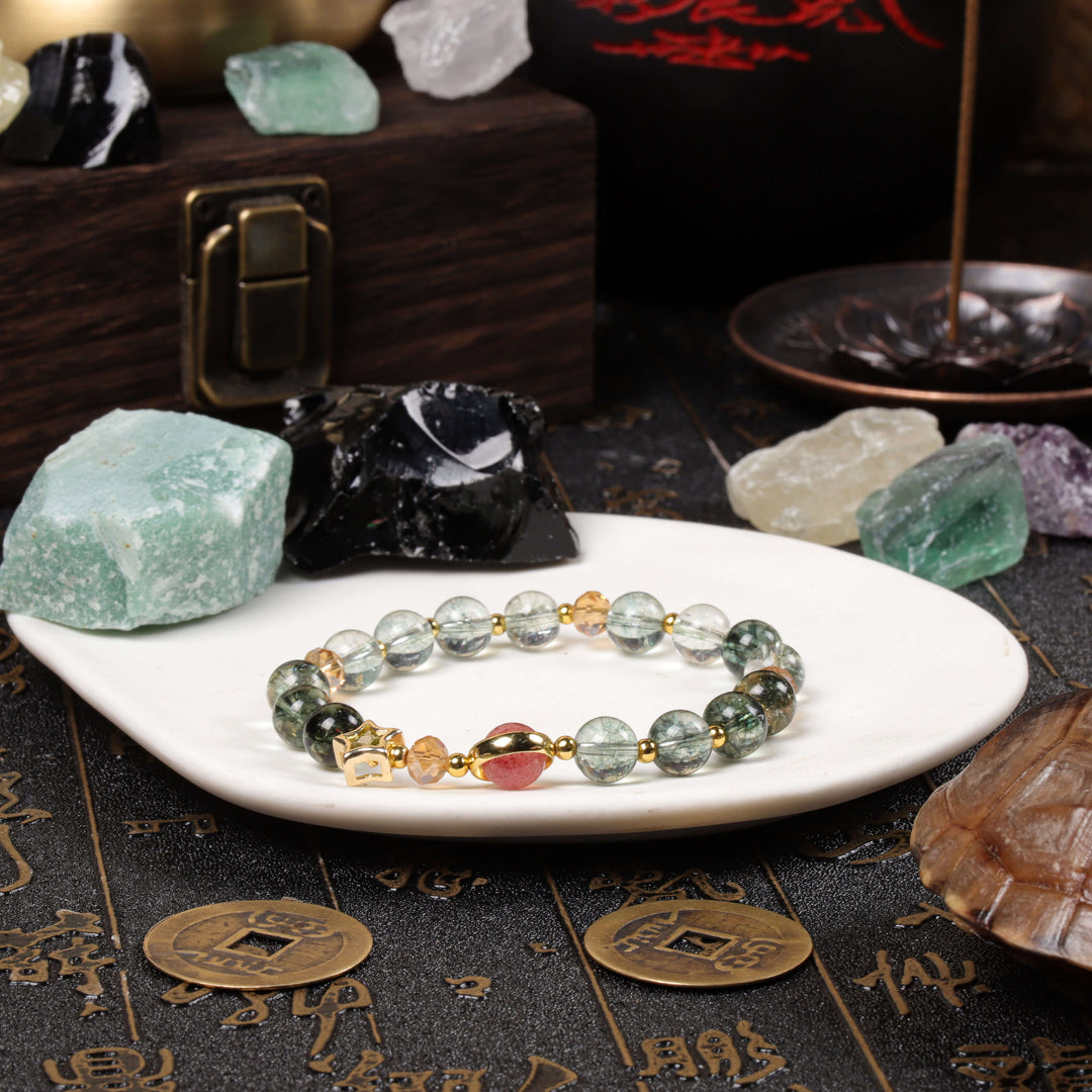 Expansion Anchor Array – Natural Green Phantom & Strawberry Quartz Bracelet