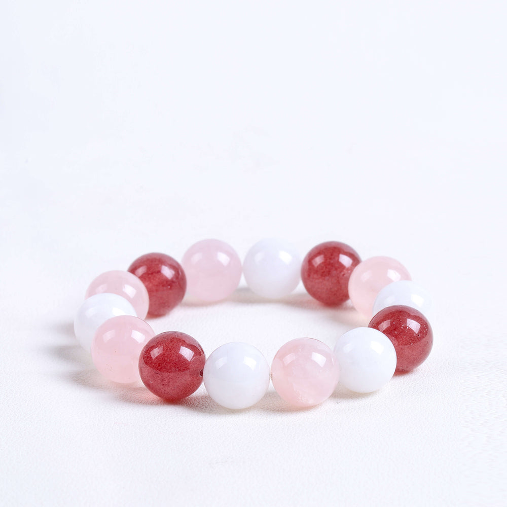 Natural Strawberry, Rose & White Phantom Quartz Bracelet | Magnetism & Harmony