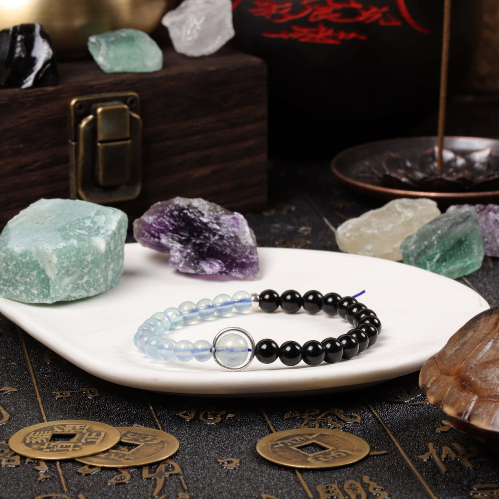 Clarity & Grounding Array – Natural Black Obsidian & Aquamarine Bracelet