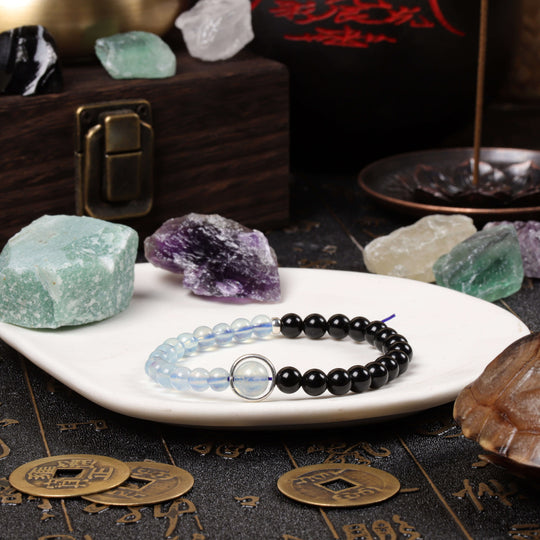 Clarity & Grounding Array – Natural Black Obsidian & Aquamarine Bracelet