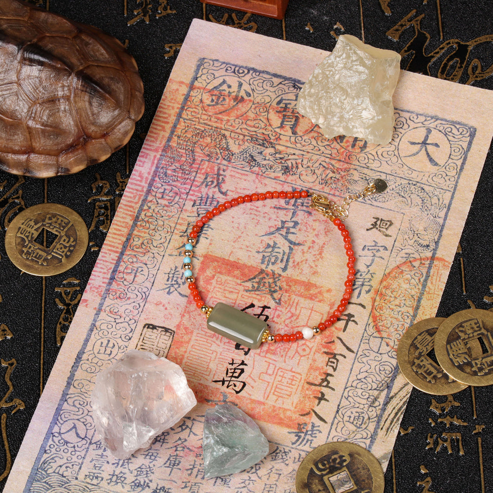 Peace & Vitality Array – Natural South Red Agate & Hetian Jade Choker