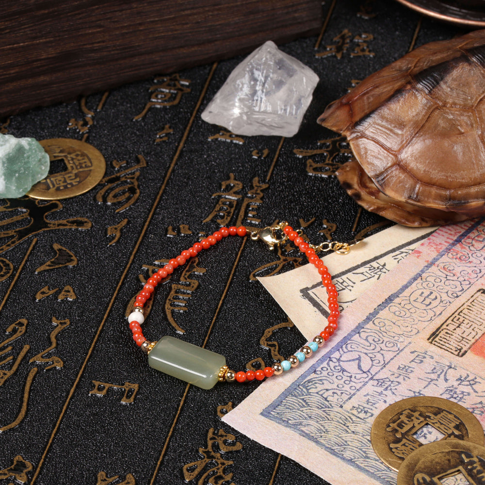 Peace & Vitality Array – Natural South Red Agate & Hetian Jade Choker
