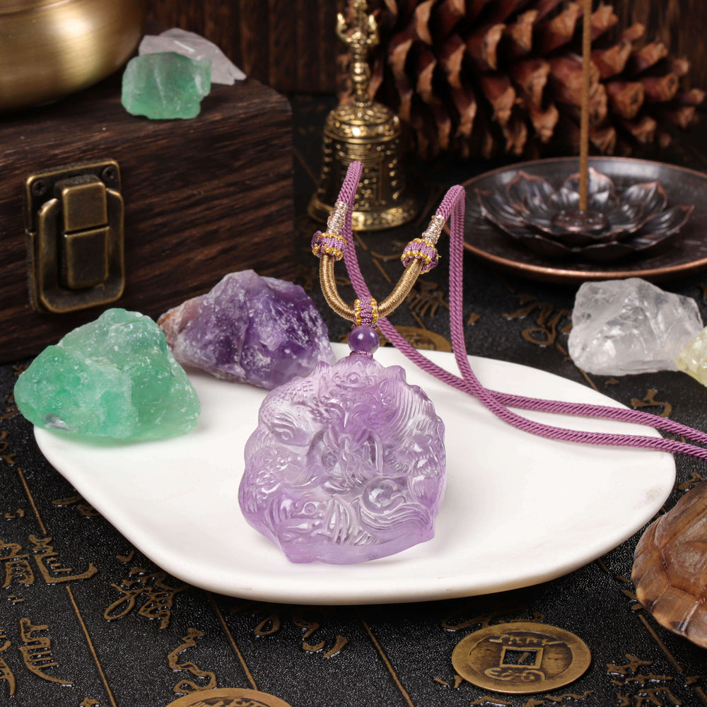 Intuition & Grace Array – Natural Amethyst Fox Pendant