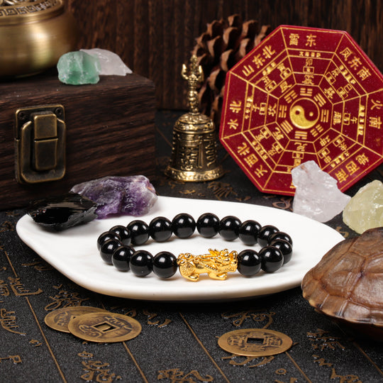 Abundance & Grounding Array – Natural Black Obsidian Pixiu Bracelet