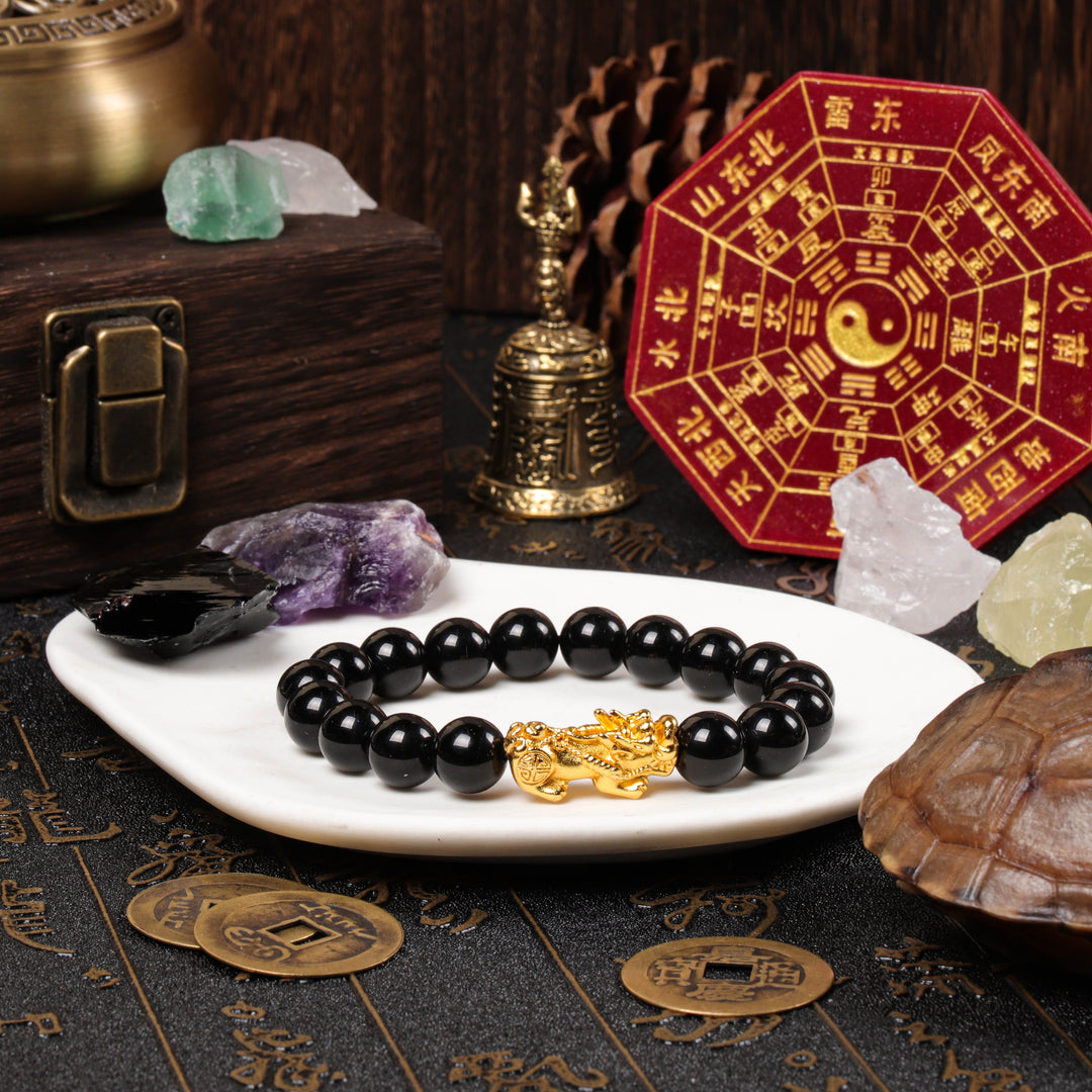 Abundance & Grounding Array – Natural Black Obsidian Pixiu Bracelet