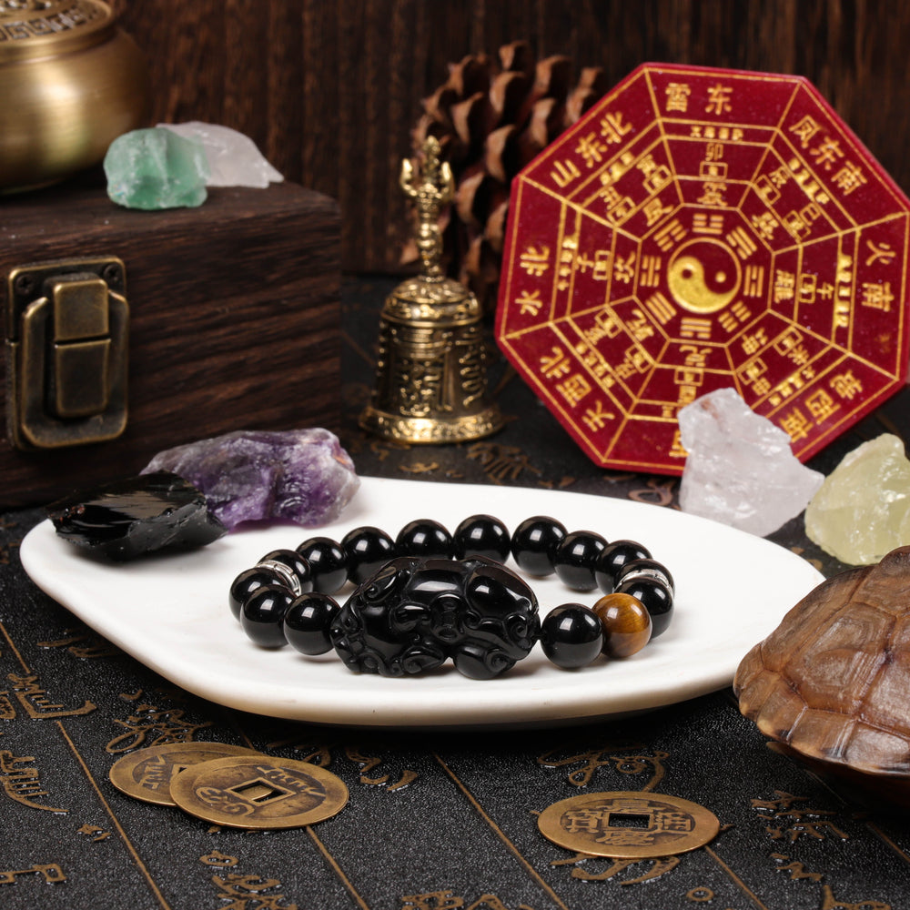 Natural Black Obsidian & Tiger's Eye | Sovereign Abundance Bracelet | Bracelet