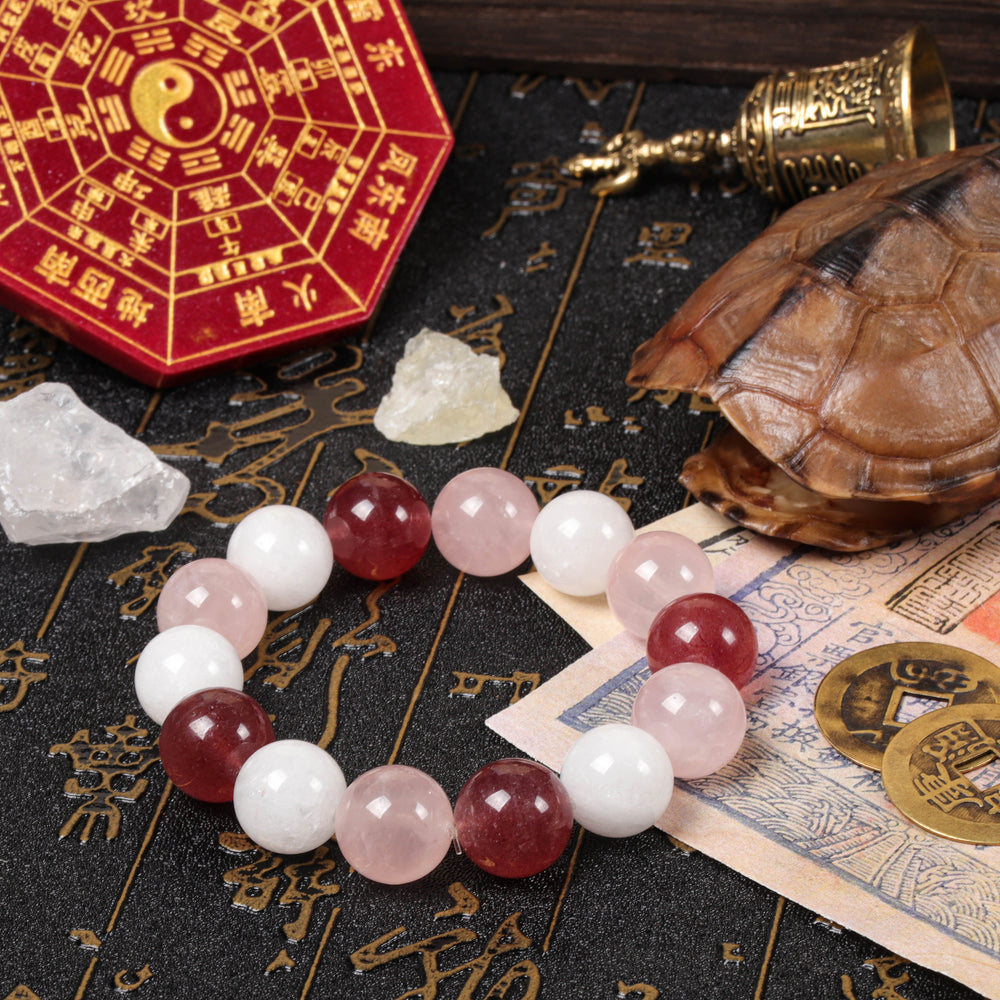Natural Strawberry, Rose & White Phantom Quartz Bracelet | Magnetism & Harmony