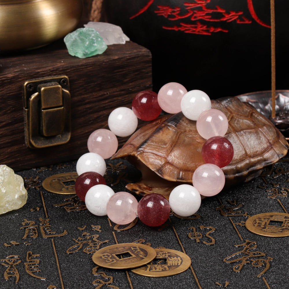 Natural Strawberry, Rose & White Phantom Quartz Bracelet | Magnetism & Harmony