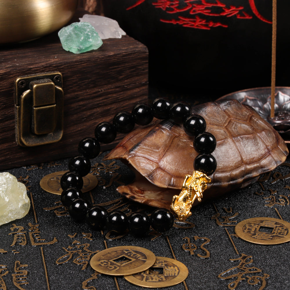 Abundance & Grounding Array – Natural Black Obsidian Pixiu Bracelet