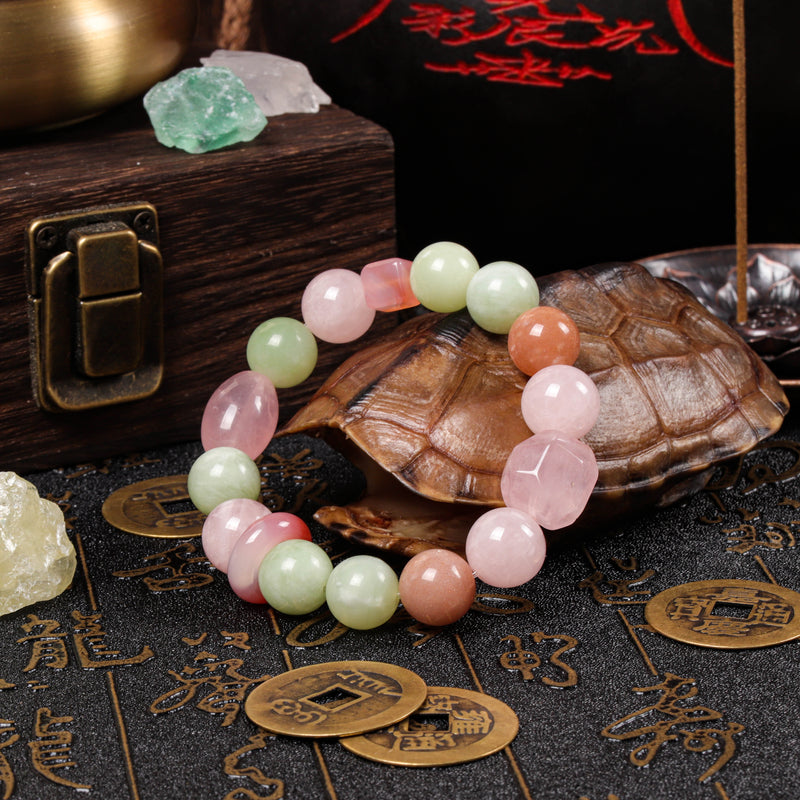 Unique natural mineral patterns and veils in 10mm earth-mined crystal beads, proving 100% gemstone authenticity.